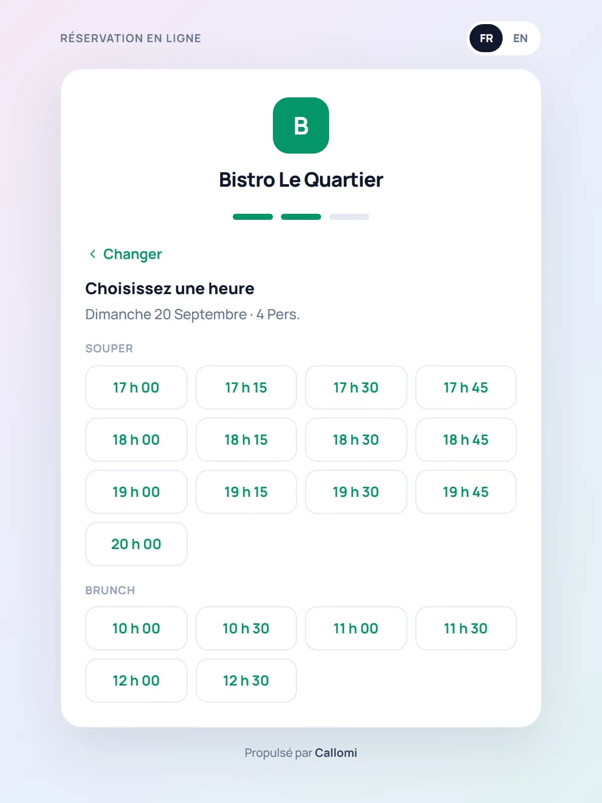 Widget de réservation en ligne pour un restaurant